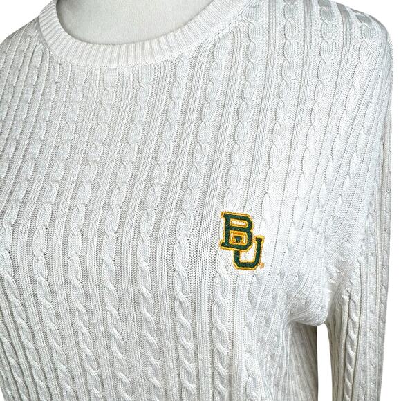 Lady Vesi Baylor BU Embroidered Silk Cotton Blend Long Sleeve Cable Knit Sweater - Picture 4 of 12
